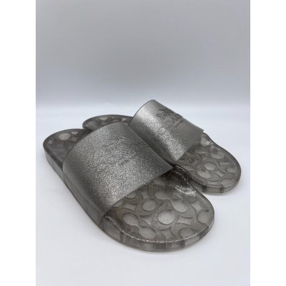 Coach Ulyssa Logo Transparent Slides Silver Glitter Jelly Slides Size 10B NEW - Picture 5 of 12